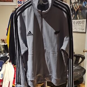 adidas Light Gray Full-Zip Track Jacket with Black Stripes